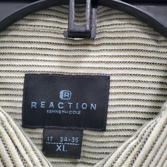 Kenneth Cole Reaction Men's Vintage Green Stripe LS Button Up Shirt XL 17-34/35 - Picture 3 of 5